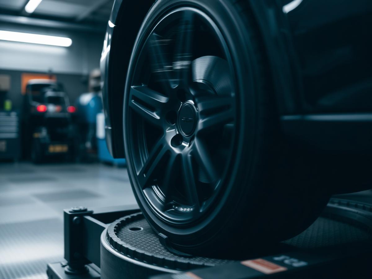 Wheel balancing at the Firm Tyres workshop in Burnley